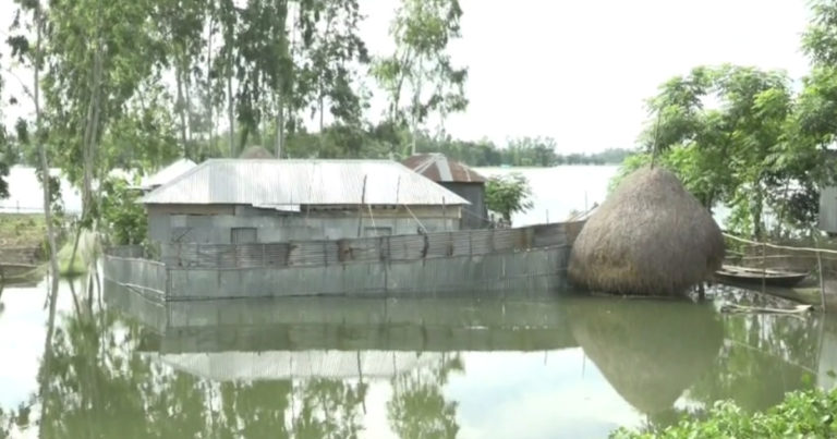 কুড়িগ্রামে নদ-নদীর পানি হ্রাস, কমেনি বানভাসী মানুষের দুর্ভোগ