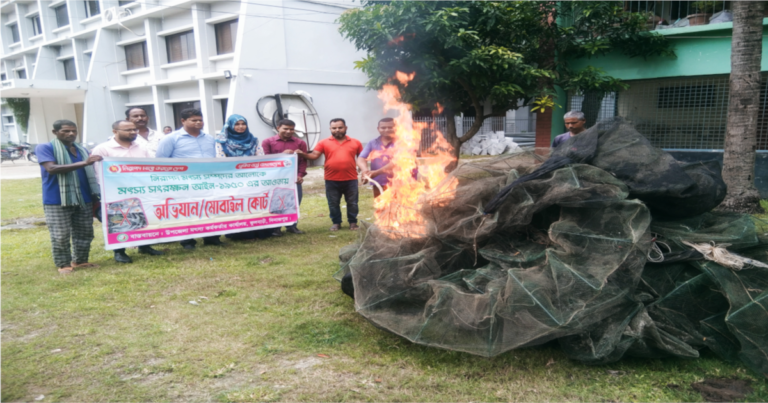 ফুলবাড়ীতে অবৈধ চায়না দুয়ারী জাল ধ্বংস