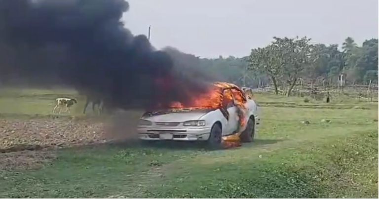 গাজীপুরে নেতাকর্মীদের সাথে অভিমানে নিজ গাড়ীতে অগ্নিসংযোগ