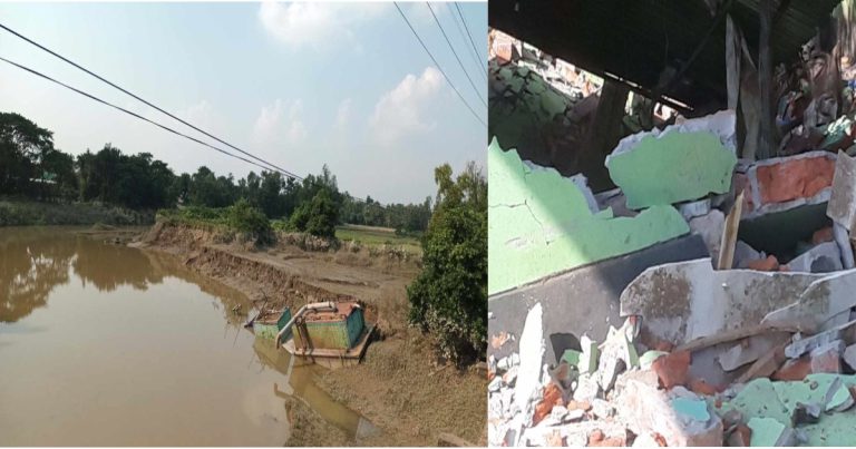 ড্রেজার মেশিনে বালু উত্তোলন, ভেঙ্গেছে মার্কেট, হুমকিতে সড়ক