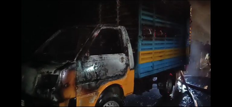 সিরাজগঞ্জে সাত হাজার মুরগীর বাচ্চাসহ কাভার্ডভ্যানে আগুন