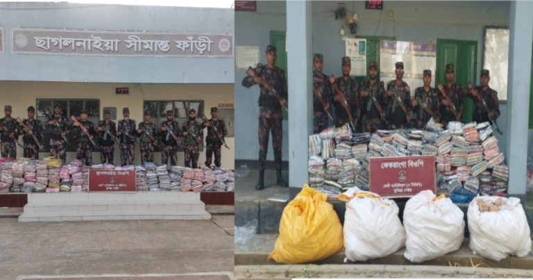 ফেনীতে বিজিবির অভিযানে ৭২ লাখ টাকার ভারতীয় পণ্য জব্দ