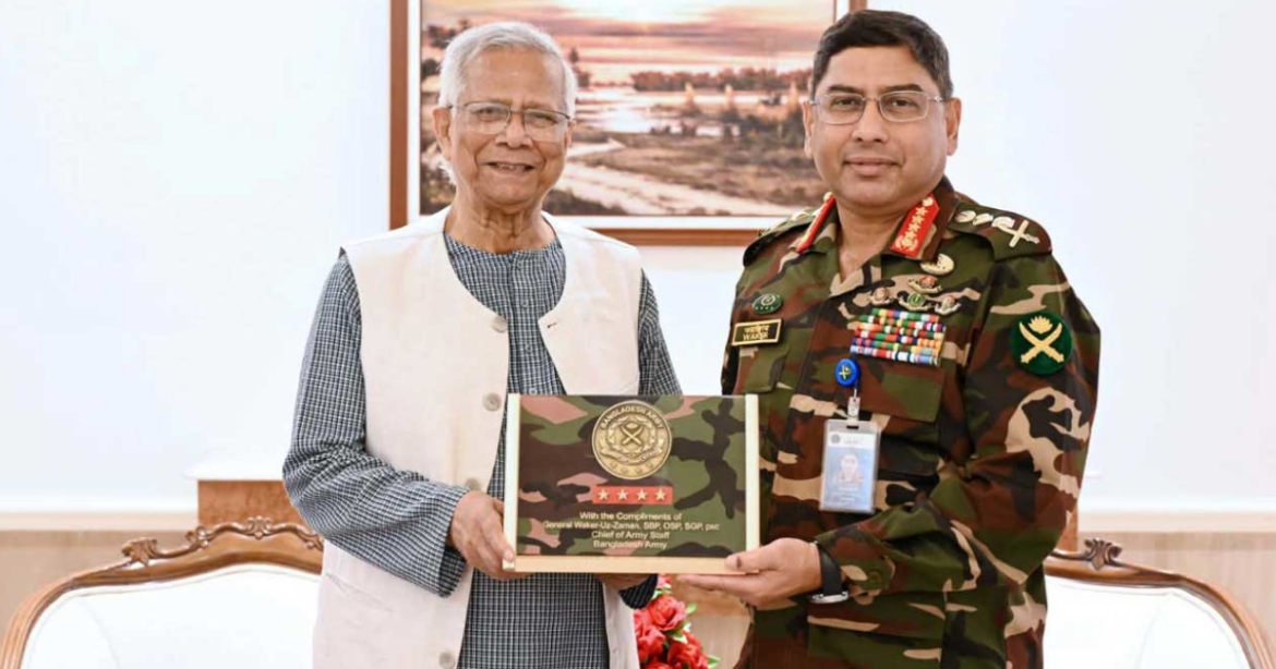 প্রধান উপদেষ্টা প্রফেসর ড. মুহাম্মদ ইউনূসের সঙ্গে বিদায়ী সাক্ষাৎ করেছেন বাংলাদেশ সেনাবাহিনী প্রধান জেনারেল ওয়াকার-উজ-জামান ।