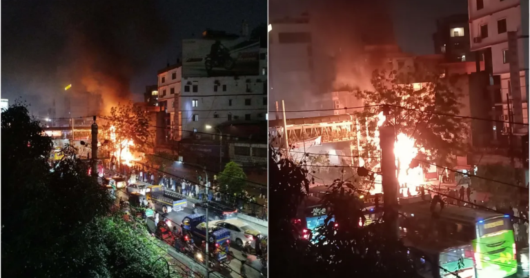 রাজধানীর নদ্দা ফুটওভার ব্রিজের নিচে ভয়াবহ আগুন