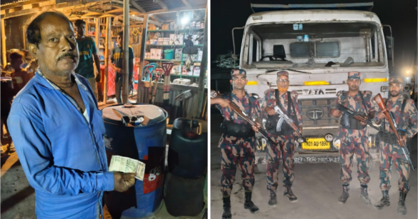 শেওলা স্থলবন্দরে অবৈধভাবে ভারতীয় রুপি দিয়ে ডিজেল কেনার চেষ্টার অভিযোগে নিখিল দাস (৪৫) নামে ভারতীয় ট্রাকচালক আটক।
