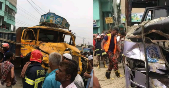 টাঙ্গাইল জেলার ঘাটাইল উপজেলায় যাত্রীবাহী বাস ও বালুভর্তি ট্রাক মুখোমুখি সংঘর্ষে বাসচালক ও হেলপার নিহত হয়েছে।